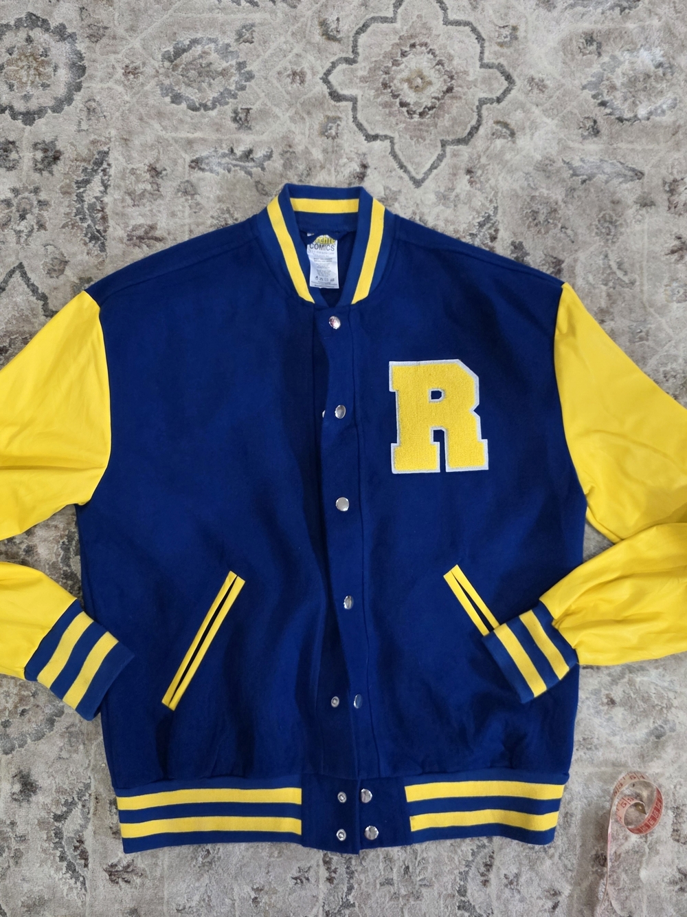 Men's Navy and Yellow Varsity Bomber Jacket with Letter R
